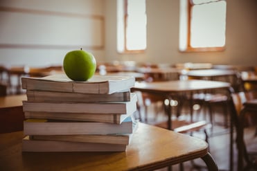 Apple on pile of books at the elementary school-1