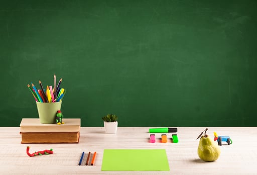 Back to school concepty with clear blackboard background, desk, items-1