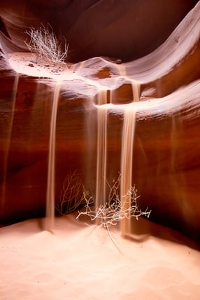 Beautiful cave with sand falling at the Grand Canyon