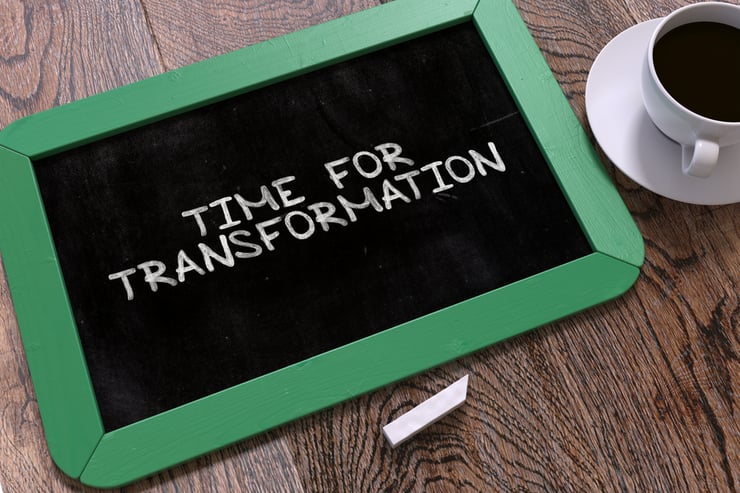Hand Drawn Time for Transformation Concept on Small Green Chalkboard. Business Background. Top View. 3d.