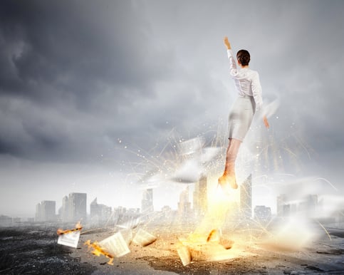 Image of businesswoman flying up into sky-1