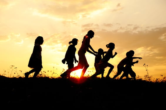 Sunset kids running
