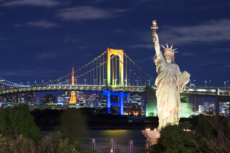 View of Tokyo, Japan from the artificial island of Odaiba.